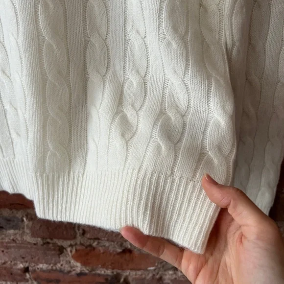 $228 Polo Ralph Lauren cable knit wool and cashmere Sweater in ivory white - Picture 7 of 9